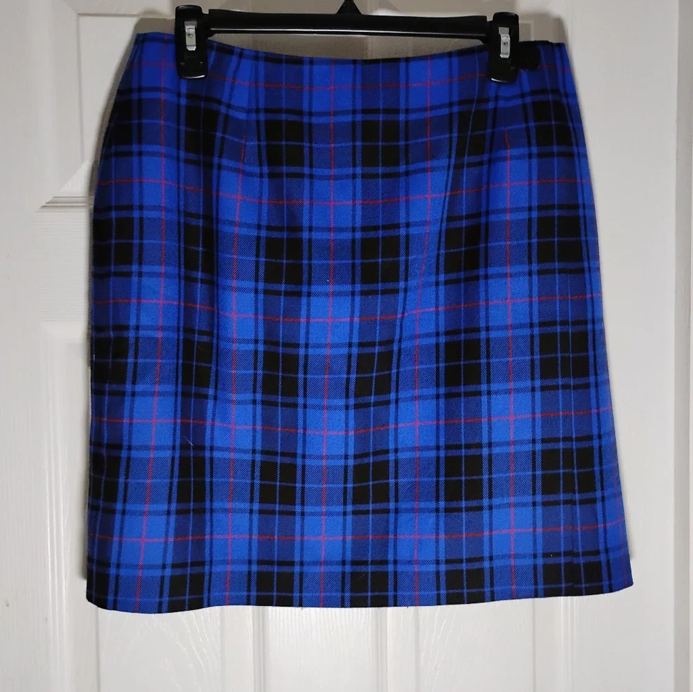 Faux Wrap Plaid Skirt Vtg. Stephanie Andrews 10 Petite Lined